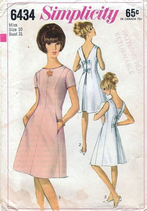 60s Simplicity Dress Sewing Patterns 6434 Bust 31 Inches Etsy Uk