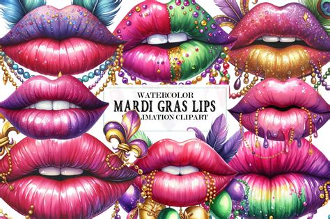 Watercolor Mardi Gras Lips Clipart Graphic By King Store Creative Fabrica