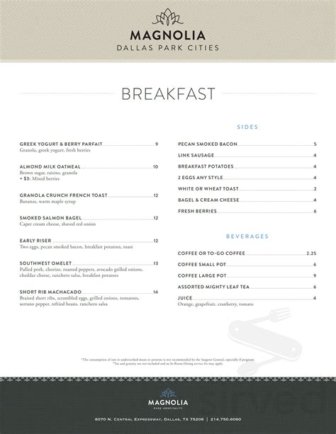 The Beeman Hotel menu in Dallas, Texas, USA