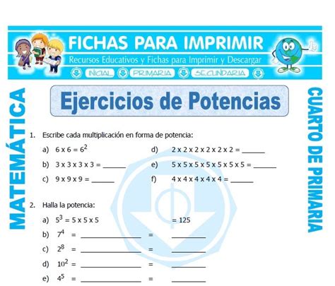 Ejercicios De Potencias Para Cuarto De Primaria Fichas Para Imprimir