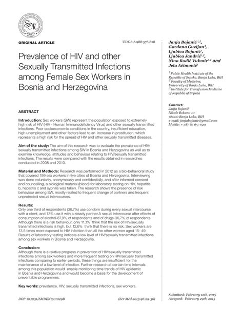 PDF Prevalence Of HIV And Other Sexually Transmitted Infections Among Female Sex Workers In