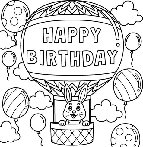 Happy Birthday Hot Air Balloon Coloring Page Vector Art At Vecteezy