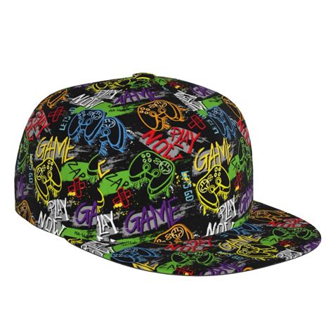 Daiia Game Joysticks Print Flat Bill Hats Flat Brim Trucker Cap
