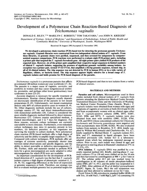 Pdf Development Of A Polymerase Chain Reaction Based Diagnosis Of Trichomonas Vaginalis