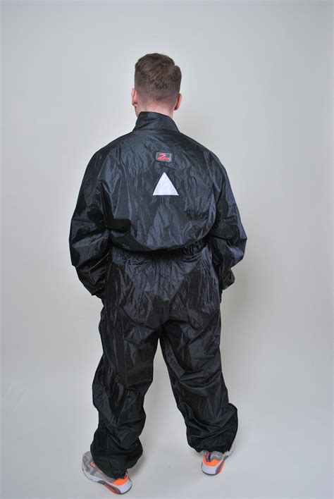 One Piece Windbreaker Suit, Vintage Men Black Rain Suit, Size XL - Etsy