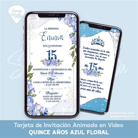 Invitaci N Quince A Os Azul Floral Somos Motta