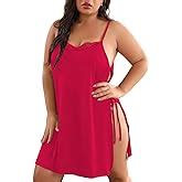 XAKALAKA Women Plus Size Babydoll Lingerie Back Crisscross Lace Trim Chemise Sleepwear At Amazon