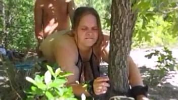 Hot Wife Bondage Tie To Tree Gets Raw Bareback Pussy Fuck With Pussy To Mouth Throat Fucking