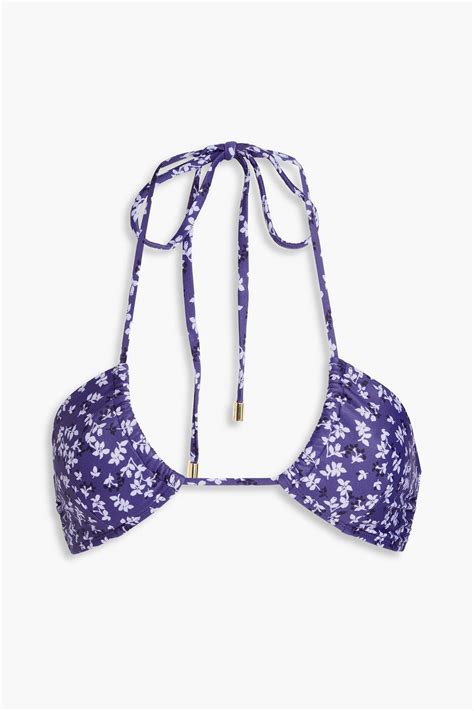 Peony Swimwear Ruched Floral Print Stretch Econyl Halterneck Bikini Top The Outnet