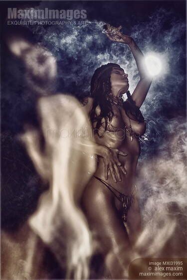 Photo Of Beautiful Nude Tribal Aboriginal Woman Performing Ethnic Ritualistic Dance By The Fire