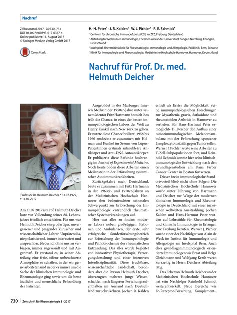 Pdf Nachruf Für Prof Dr Med Helmuth Deicher