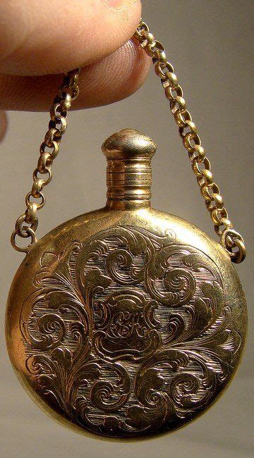 19thc Gilt Sterling Engraved Chatelaine Perfume Flask Engraved Flasks