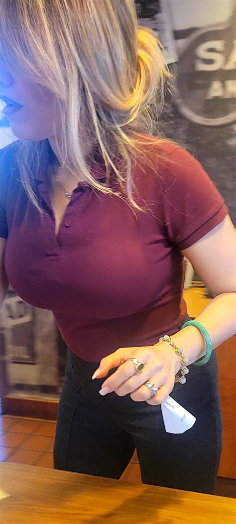 SMOKIN HOT Dennys Manager HUGE SHIRT BUSTING BOOBS 3rd Times A Charm