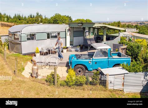 Land Rover Hot Tub Bluebird Caravan High Bickington North Devon England United Kingdom