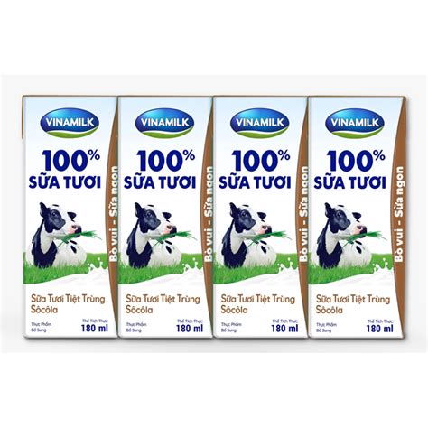 Sữa tươi tiệt trùng Vinamilk Sôcôla - Lốc 4 hộp 180ml