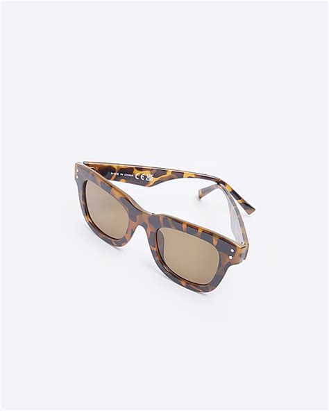 Brown Leopard Print Square Sunglasses River Island