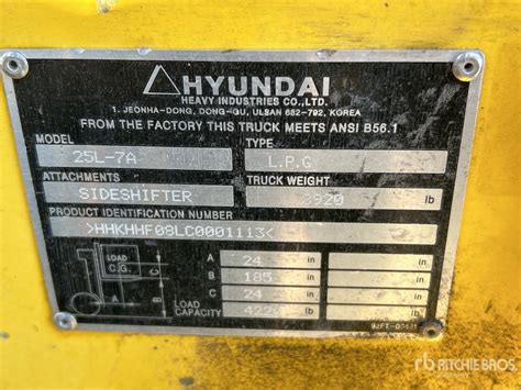 2012 Hyundai 25l 7a 4220 Lb Chariot élévateur à Bandage Pneumatique