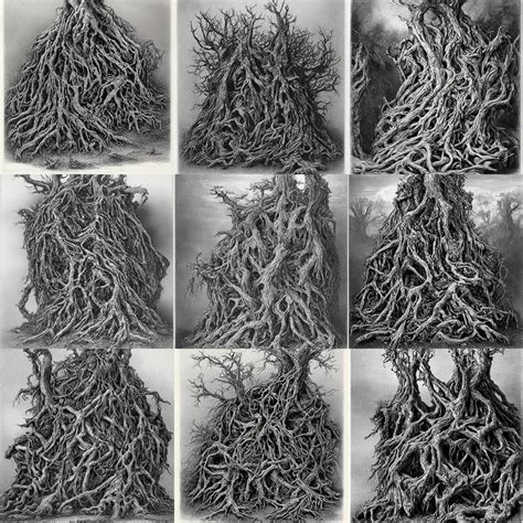 An Engraving Of A Gnarled Tree Growing On A Pile Of Stable Diffusion