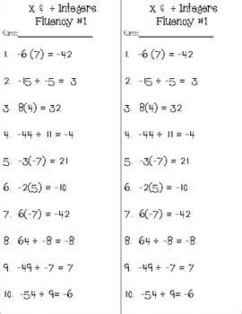 Multiplying And Dividing Integers Fluency Strips Set By Katie May