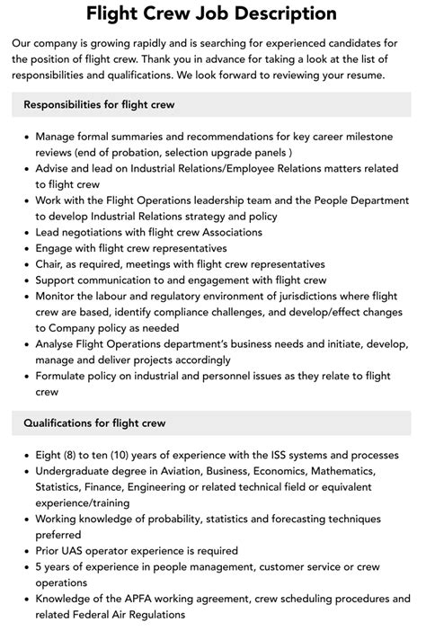 Flight Crew Job Description Velvet Jobs