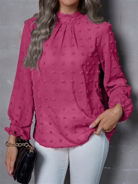 Shein Lune Mock Neck Swiss Dot Lantern Sleeve Blouse Shein Usa