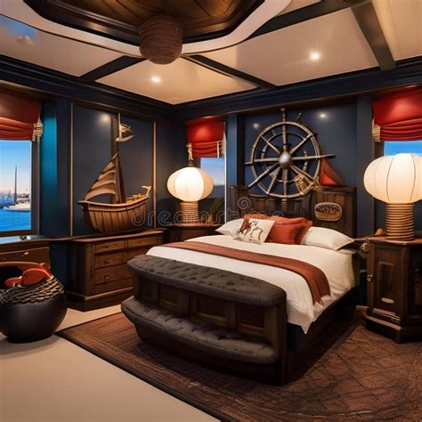 A Whimsical Pirate Ship Themed Bedroom With Ship Shaped Beds And