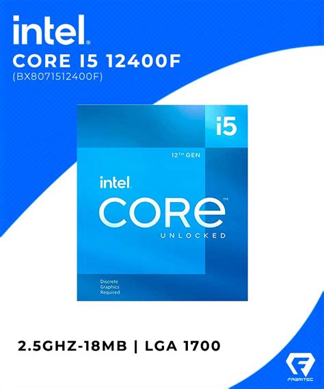 PROCESADOR INTEL CORE I5 12400F BX8071512400F 2 5GHZ 18MB LGA