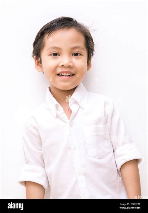 White Shirt On Little Smart Asian Boy Stock Photo Alamy