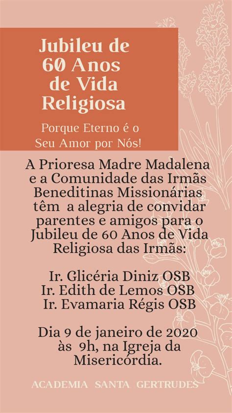 Convite Jubileu De Anos De Vida Religiosa