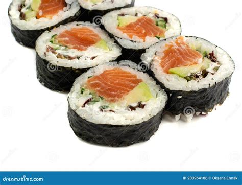 Futomaki Philadelphia Sushi Rolls Top View Isolated Stock Photo Image