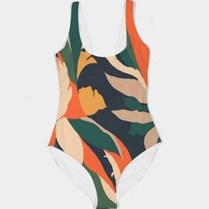Matching Swimwear Set Swimsuit Bikini Trunks And Accessories For Couples Orange Jungle Print