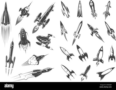 Rocket Or Spaceships And Space Shuttle Icons For Comic Cartoon Design