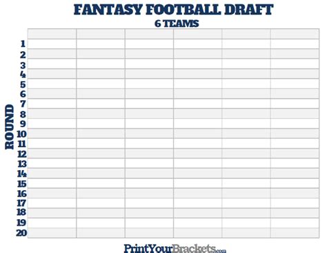 Printable 6 Team Fantasy Football Draft Board Free