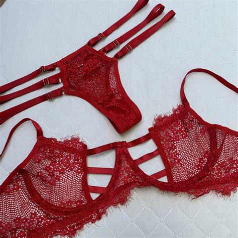 Conjunto De Lingerie De Renda Tiras Vazadas Sem Bojo Vermelho Shopee Brasil