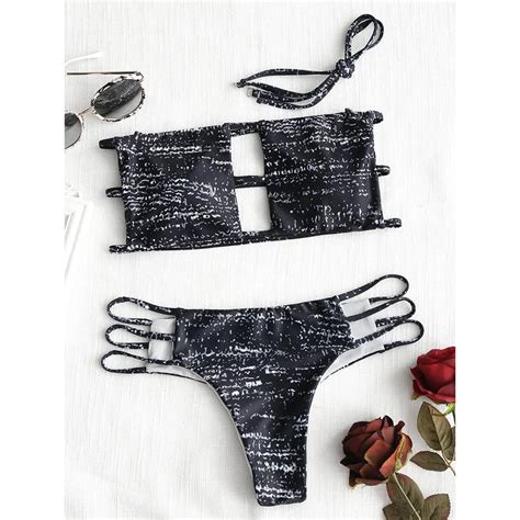 Zaful Strappy Bandeau Bikini Set Cut Out Strapless Halter Bikini Padded Swimming Suit For Women