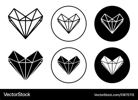 Heart Shaped Diamond Icon Outline Flat Royalty Free Vector