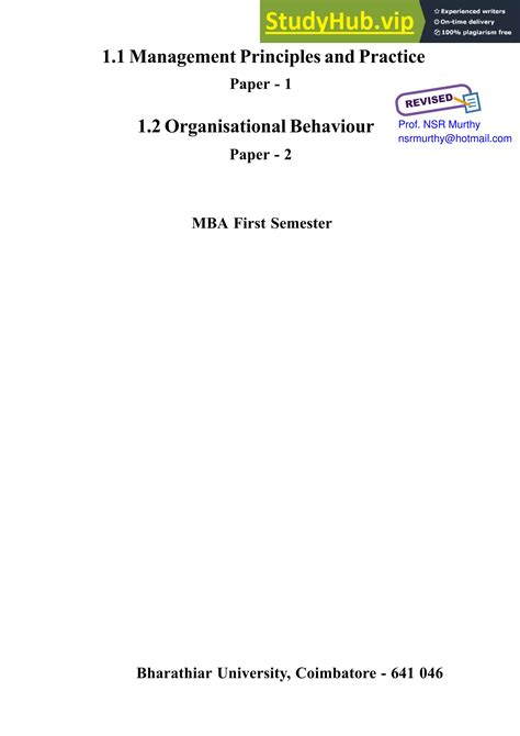 1 Management Principles And Practice 12 Organisational Behaviour Paper