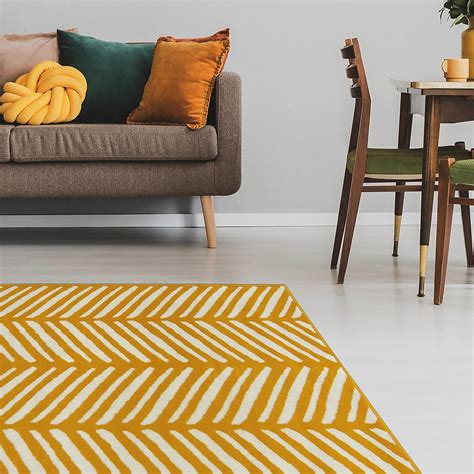 Herringbone Rug Ochre 160x230cm Homebase
