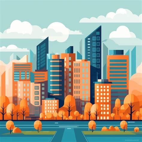 Paisaje Urbano Con Rascacielos Y Rboles En Oto O Ilustraci N Vectorial