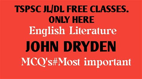 Tspsc JL English Literature MCQ S On John Dryden YouTube