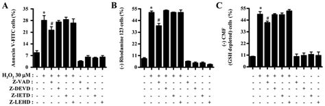 Effects of caspase inhibitors on cell MMP ΔΨ m and GSH