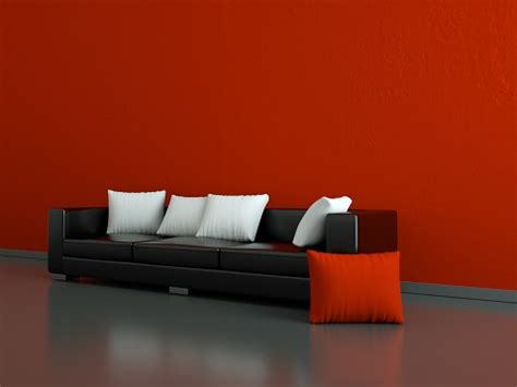 Interior Design Modern Bright Room With Black Sofa Stock Photo ...