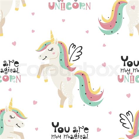 Seamless Pattern With Cute Unicorn Stock Vector Colourbox