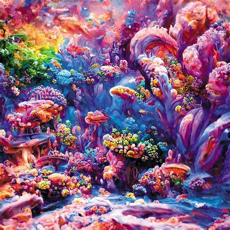 Coral Reef Watercolor Painting Undersea Coral Reef Underwater Sea