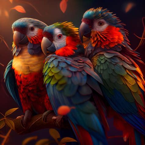 Coloridos Loros Guacamayos Sentados En Una Rama En El Bosque Foto Premium