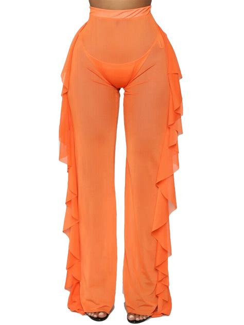 Frecoccialo Women S Sheer Mesh Pants Swimsuit Bikini Bottom Cover Up Pants Walmart