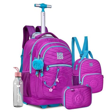 Kit Mochila Rodinha Estojo Lancheira Térmica Rb Oficial Meninas Squeeze