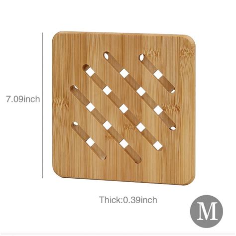 Topumt Table Solid Bamboo Wood Trivets For Hot Dishes Pot W Non Slip Pads Heat Resistant Pads