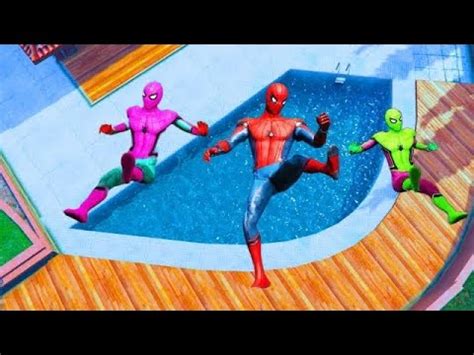 Gta 5 Rainbow Spiderman Jumping In The Pool Spiderman Ragdolls