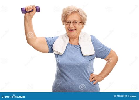 Mature Lady Exercising With A Dumbbell Stock Photo Image Of Glasses